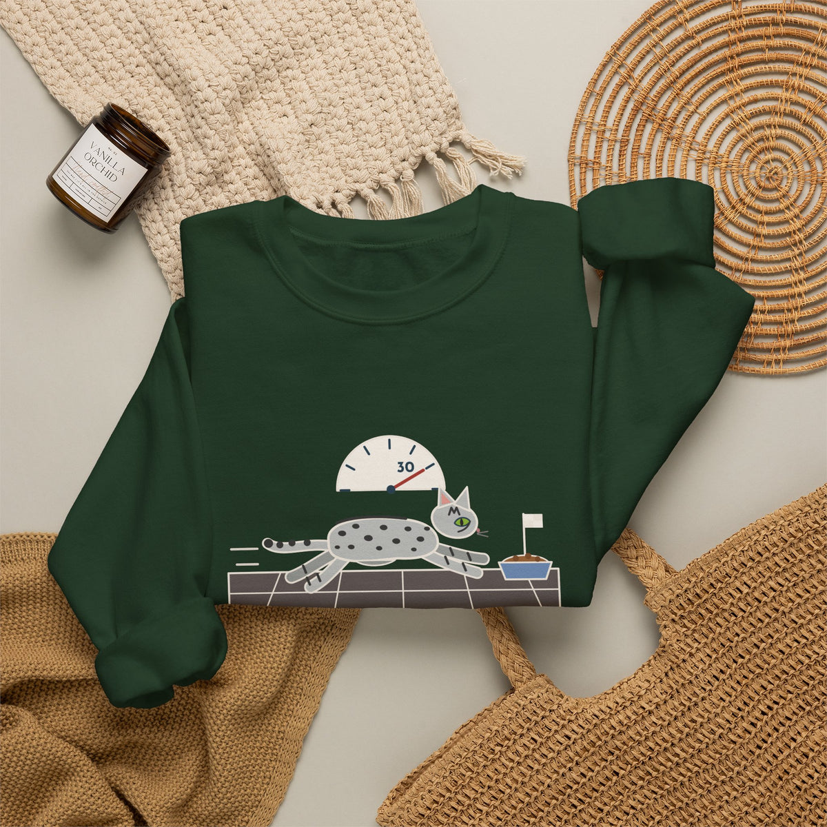 Egyptian Mau Crewneck Sweatshirt - Thirty Miles an Hour to the Food Bowl