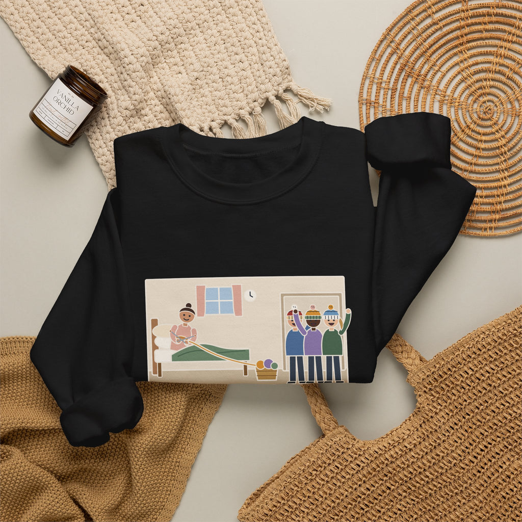 Antepartum Nurse Sweatshirt, Week Five of Bed Rest, She Knitted a Hat for Every Nurse on Day Shift, Funny Knitted Hats Crewneck