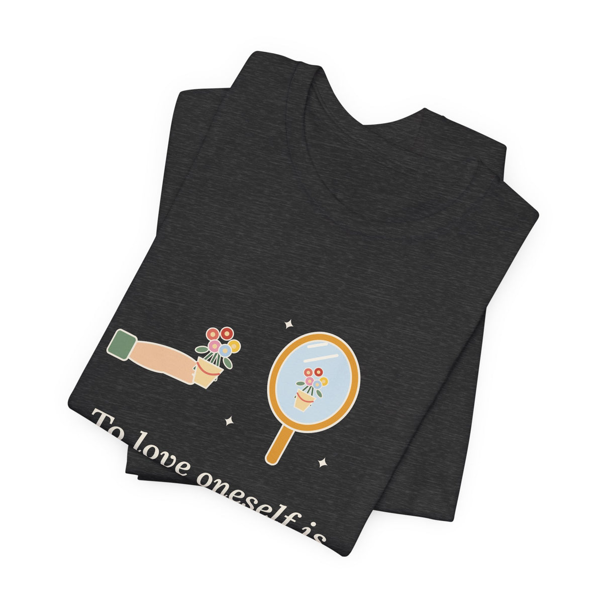 Oscar Wilde Quote T-Shirt, To Love Oneself Is the Beginning of a Life-Long Romance, Self-Love Mirror Bouquet Tee