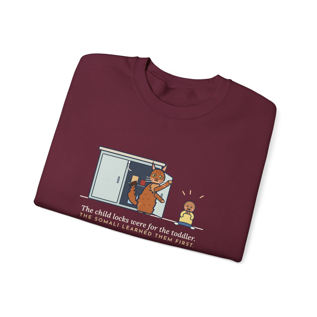 Somali Cat Crewneck Sweatshirt - The Somali Learned the Child Locks First Cat Lover Gift