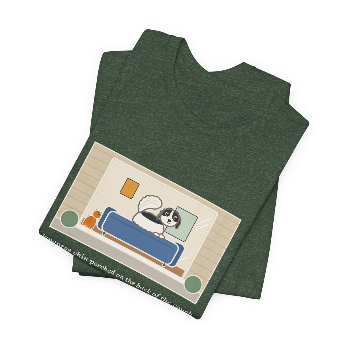 Funny Japanese Chin T-Shirt, Perched on the Back of the Couch Like a Cat, Watching the Street, Window Lookout Tee
