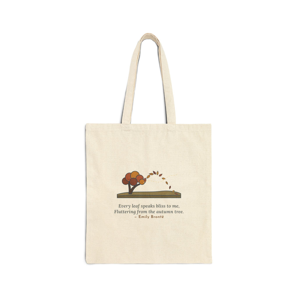 Every Leaf Speaks Bliss to Me Tote Bag, Autumn Emily Brontë Quote Tote with Windswept Moor Tree