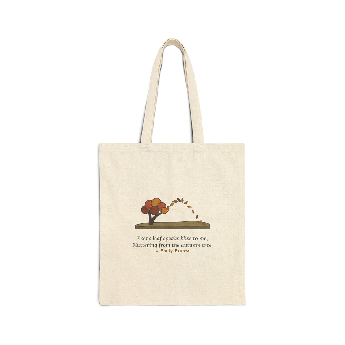 Every Leaf Speaks Bliss to Me Tote Bag, Autumn Emily Brontë Quote Tote with Windswept Moor Tree