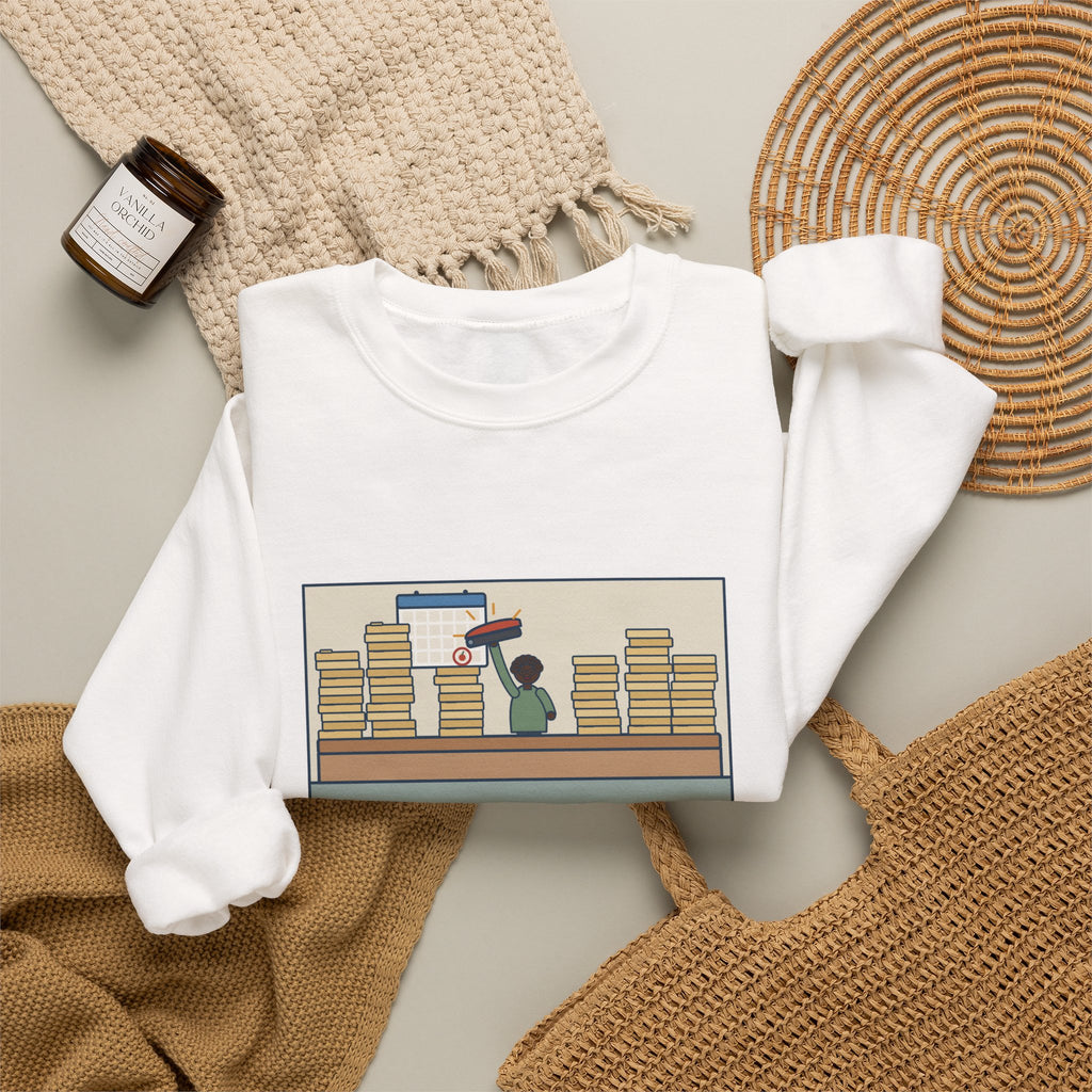 School Registrar Sweatshirt, August, Three Hundred Enrollment Forms and One Stapler, Funny Front Office Crewneck