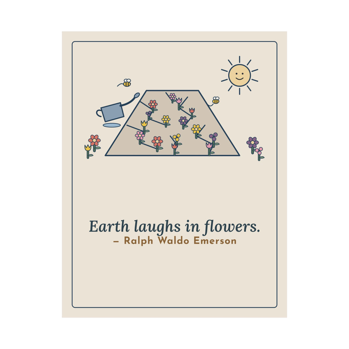 Emerson Quote Poster, Earth Laughs in Flowers, Garden Wildflower Path Wall Art
