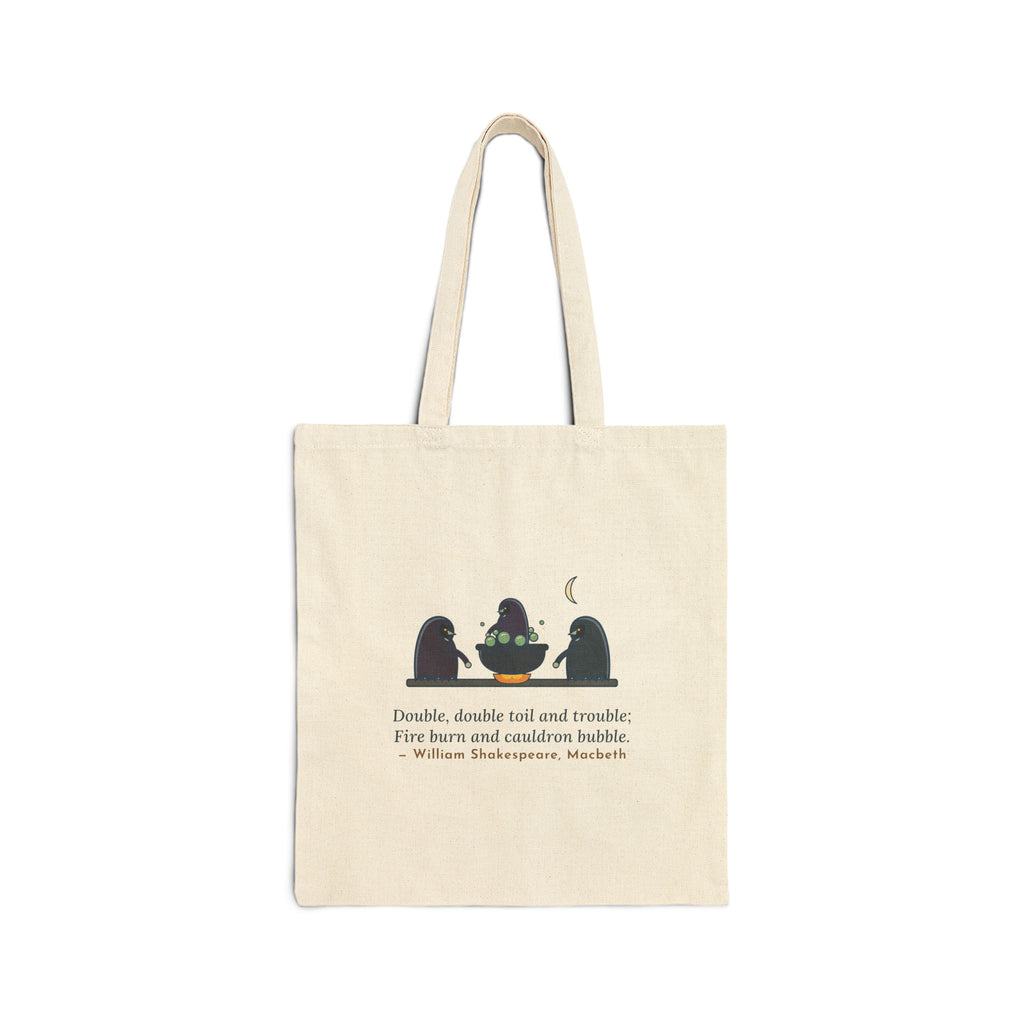 Double, Double Toil and Trouble Tote Bag, Shakespeare Quote Tote with Cauldron Moon