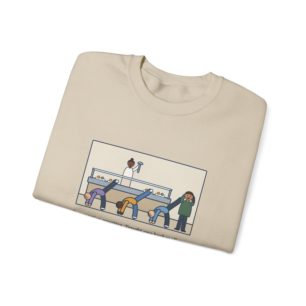 Gymnastics Coach Sweatshirt, Taught One Back Walkover, Now They Do Them in the Lunch Line, Funny Lunch Line Crewneck