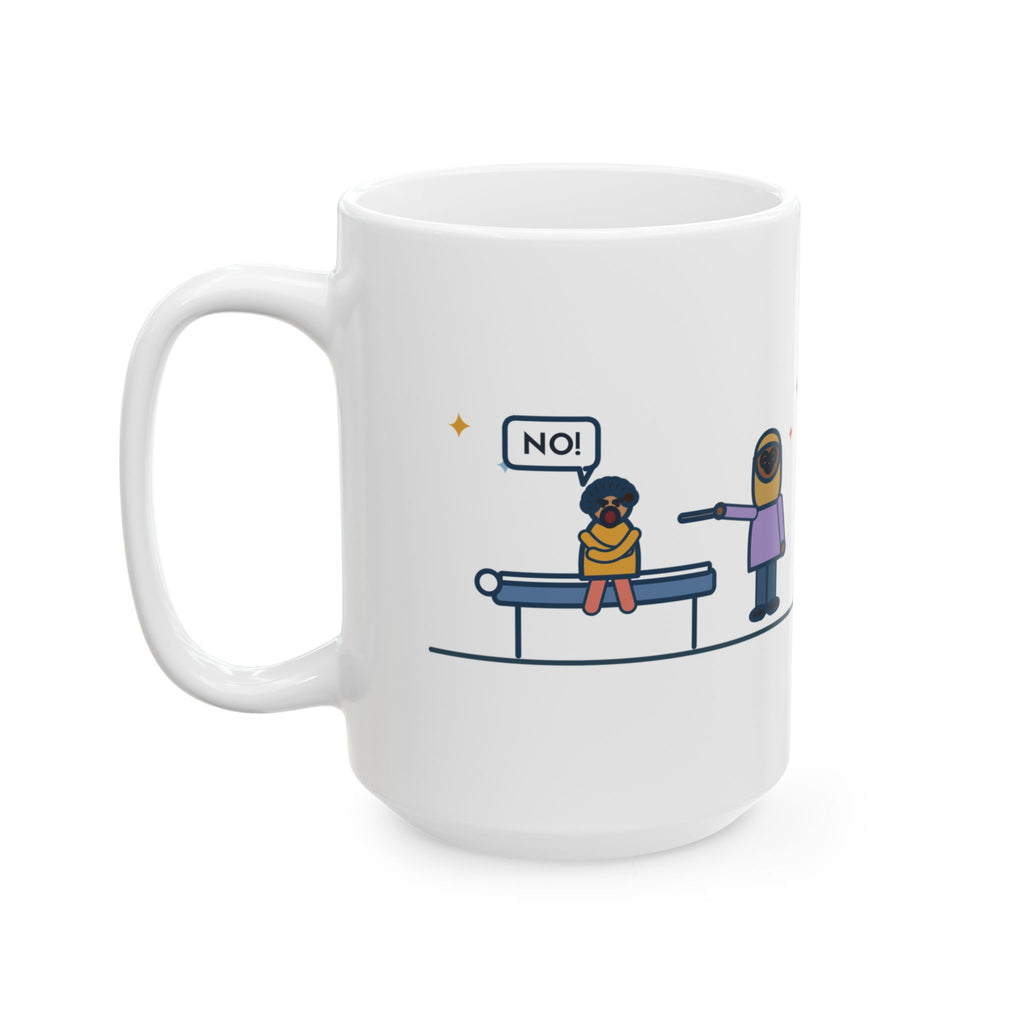 Two-Year-Old Checkup, He Said No and Opened Wide Anyway 15oz Mug, Large Funny Pediatrician Coffee Mug