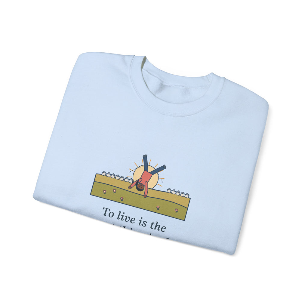 To Live Is the Rarest Thing in the World Sweatshirt, Literary Oscar Wilde Quote Crewneck with Cartwheel Meadow