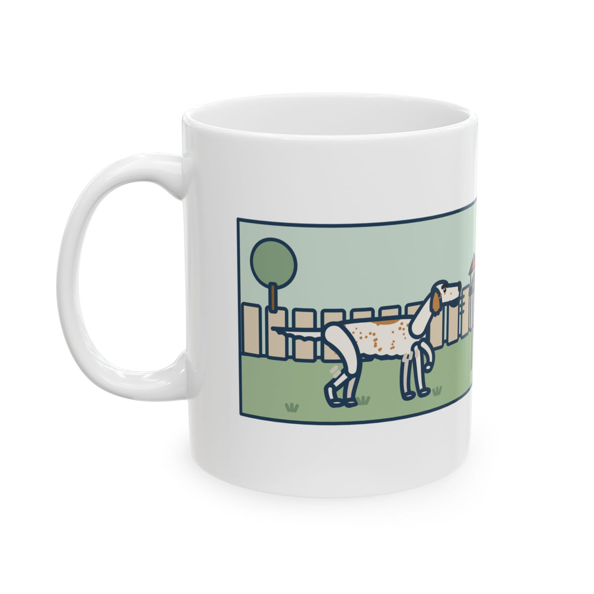 English Setter Mug, Froze Mid-Step in the Backyard, Target Was a Sparrow on the Feeder, Funny Coffee Mug 11oz
