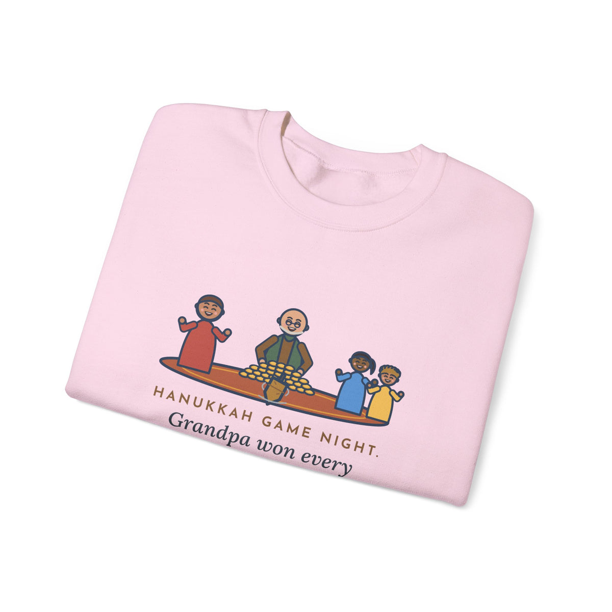 Hanukkah Game Night Sweatshirt, Grandpa Won Every Chocolate Coin with a Dreidel Older Than Mom, Funny Living Room Rug Crewneck