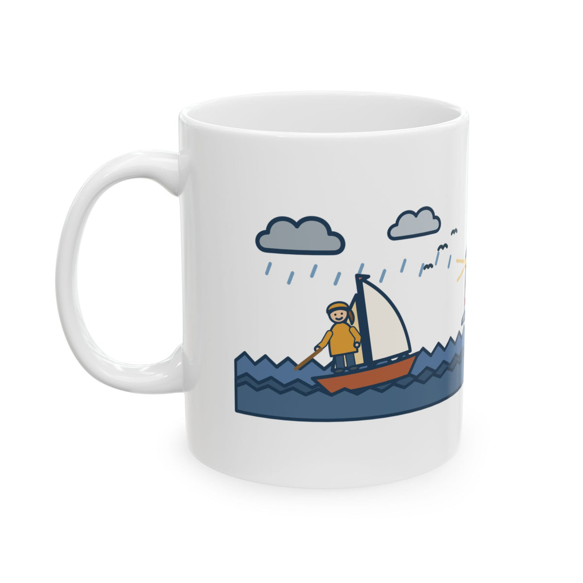 Alcott Quote Mug, I'm Not Afraid of Storms, Literary Sailboat Girl Coffee Mug 11oz