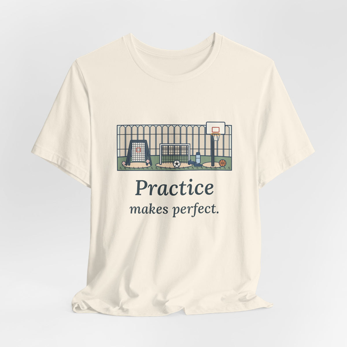 Practice Makes Perfect T-Shirt, Youth Sports Proverb Tee with Backyard Practice