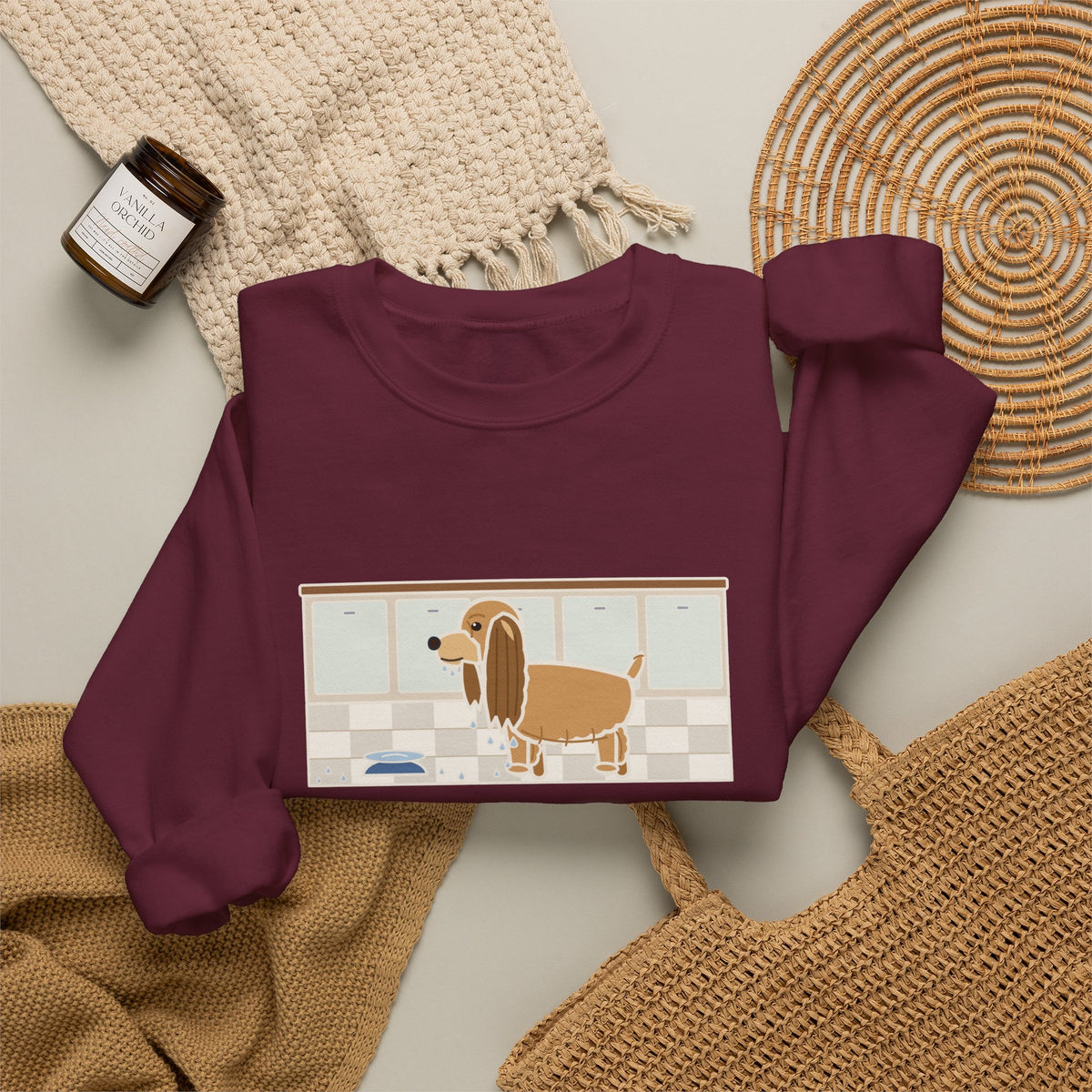 Cocker Spaniel Crewneck Sweatshirt - Wet Ears After One Sip of Water