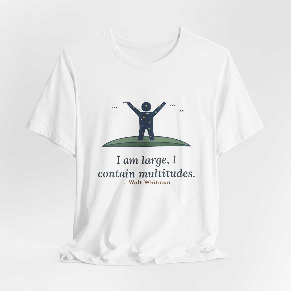 Walt Whitman Quote T-Shirt, I Am Large, I Contain Multitudes, Literary Starry Figure Tee