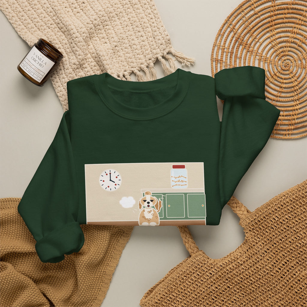 Shih-Poo Sweatshirt, Sits by the Treat Jar and Sighs Loudly Every Eleven Minutes, Funny Treat Jar Vigil Crewneck