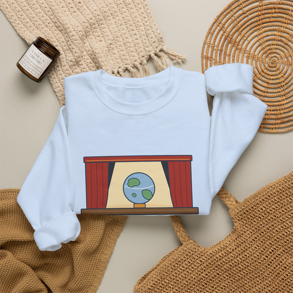 All the World's a Stage Sweatshirt, Theatre Shakespeare Quote Crewneck with Globe on Stage