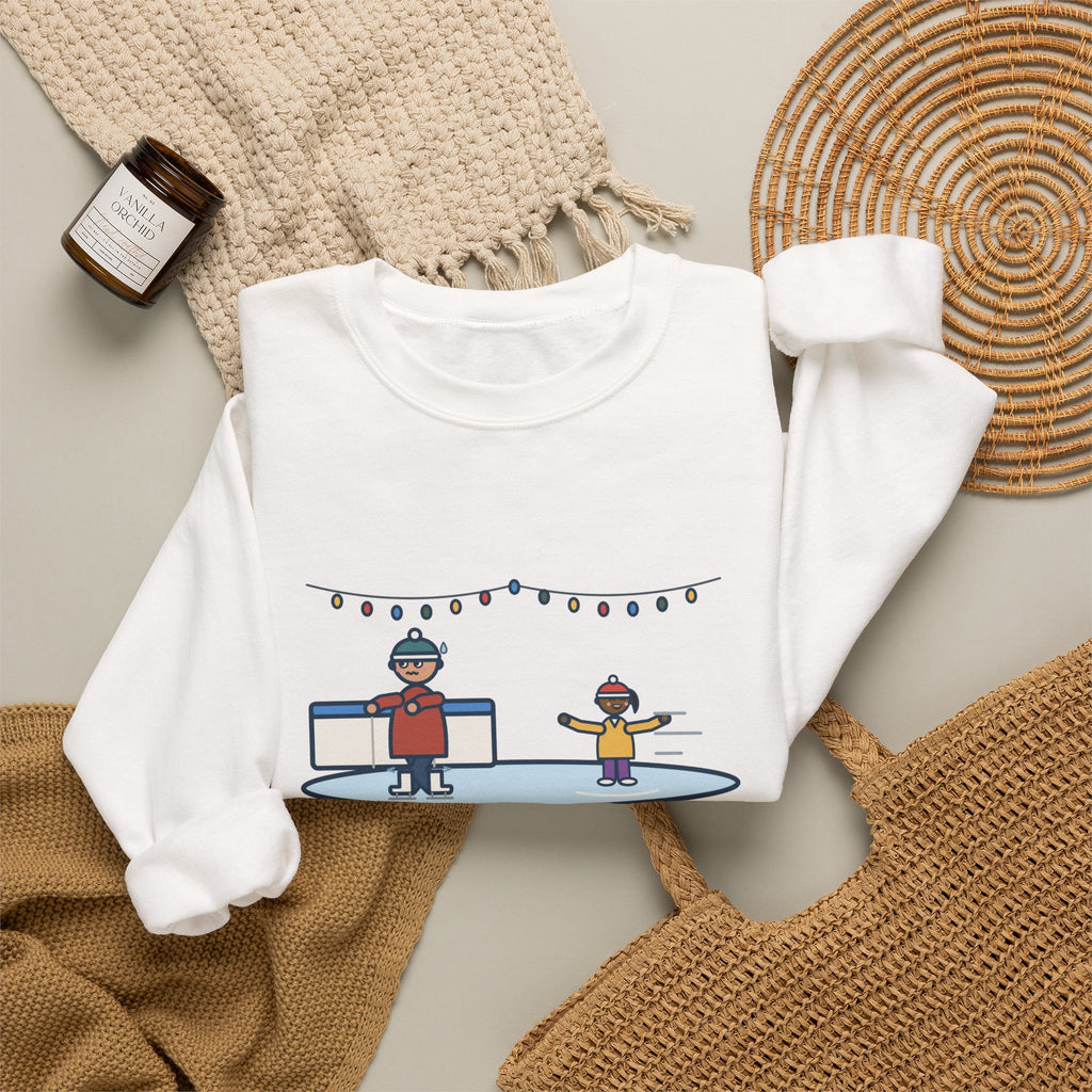 Ice Skating Sweatshirt, Held the Wall for an Hour, A Six-Year-Old Skated Past Me Backward, Funny Outdoor Rink Crewneck