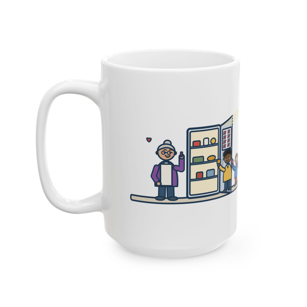 Arrived for the Holiday, The Fridge Door Opened Forty Times in the First Hour 15oz Mug, Large Funny Grandkids at Christmas Coffee Mug