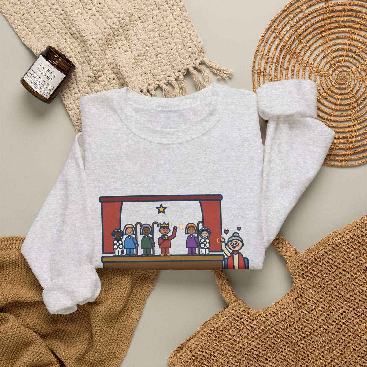 Christmas Pageant Sweatshirt, Three Shepherds, Two Sheep, One Wise Man Who Waved at Grandma the Whole Time, Funny Pageant Stage Crewneck