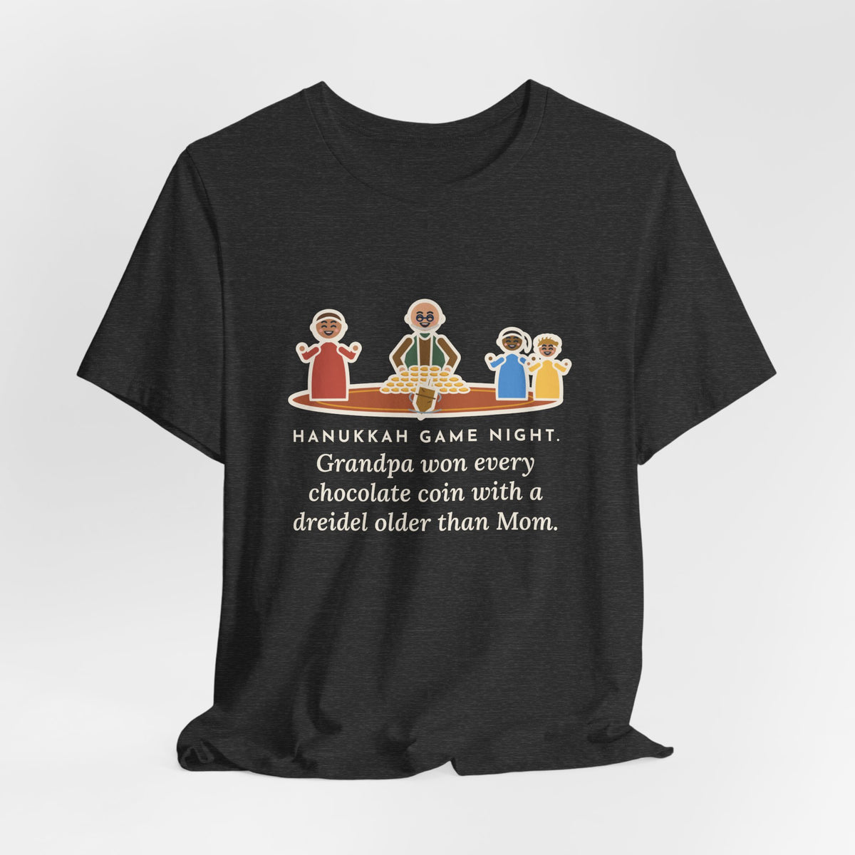 Funny Hanukkah Game Night T-Shirt, Grandpa Won Every Chocolate Coin with a Dreidel Older Than Mom, Living Room Rug Tee