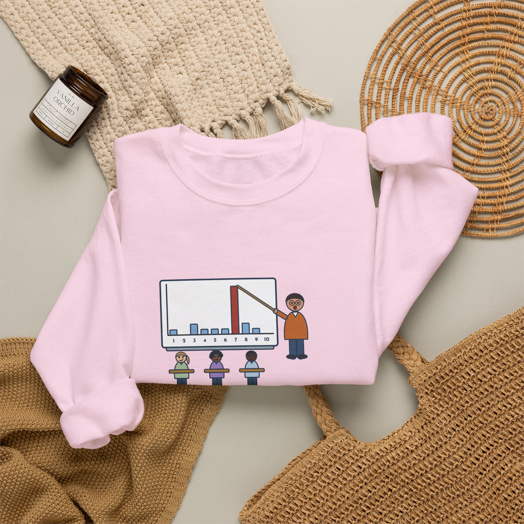 Statistics Teacher Crewneck Sweatshirt - Random Number Bar Chart Spike at Seven