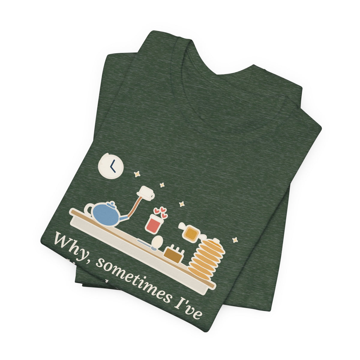 Lewis Carroll Literary Quote T-Shirt, Six Impossible Things Before Breakfast, Whimsical Floating Breakfast Tee