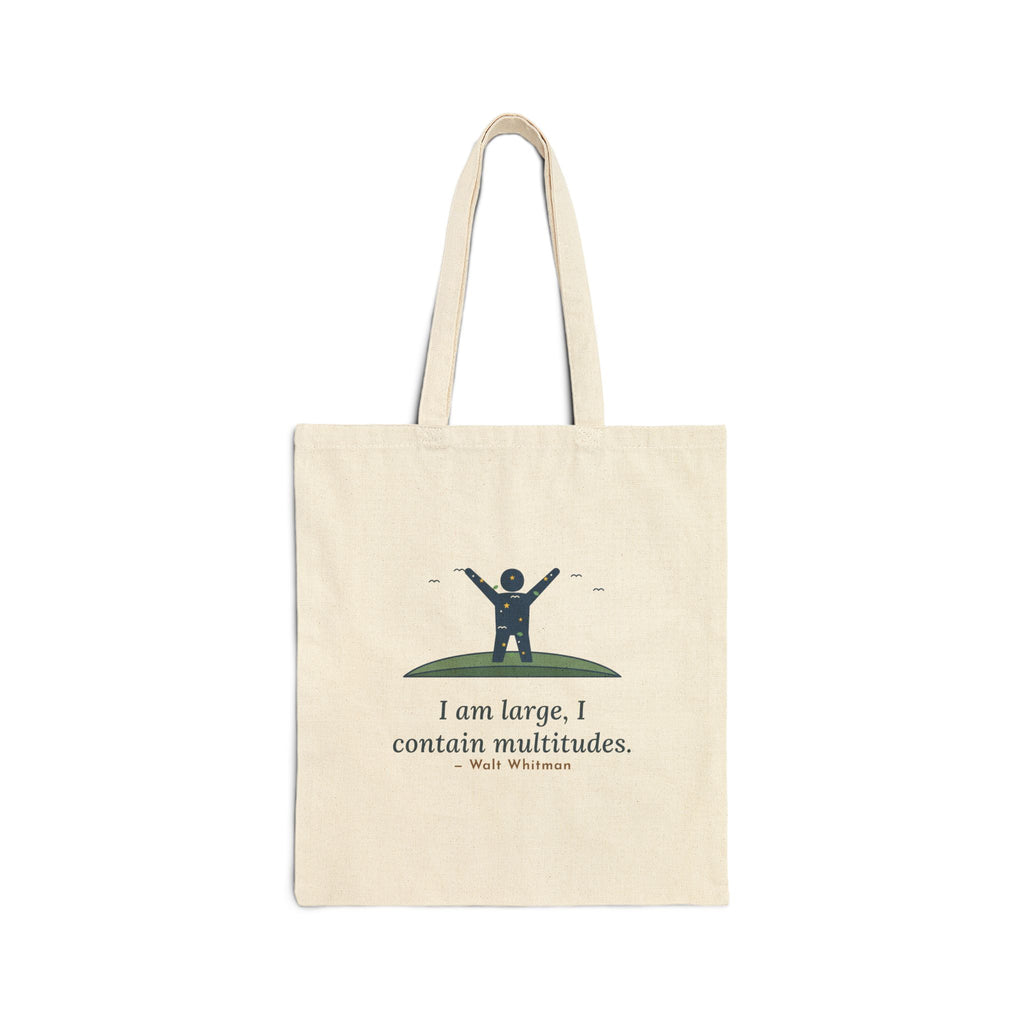 I Am Large, I Contain Multitudes Tote Bag, Literary Walt Whitman Quote Tote with Starry Figure