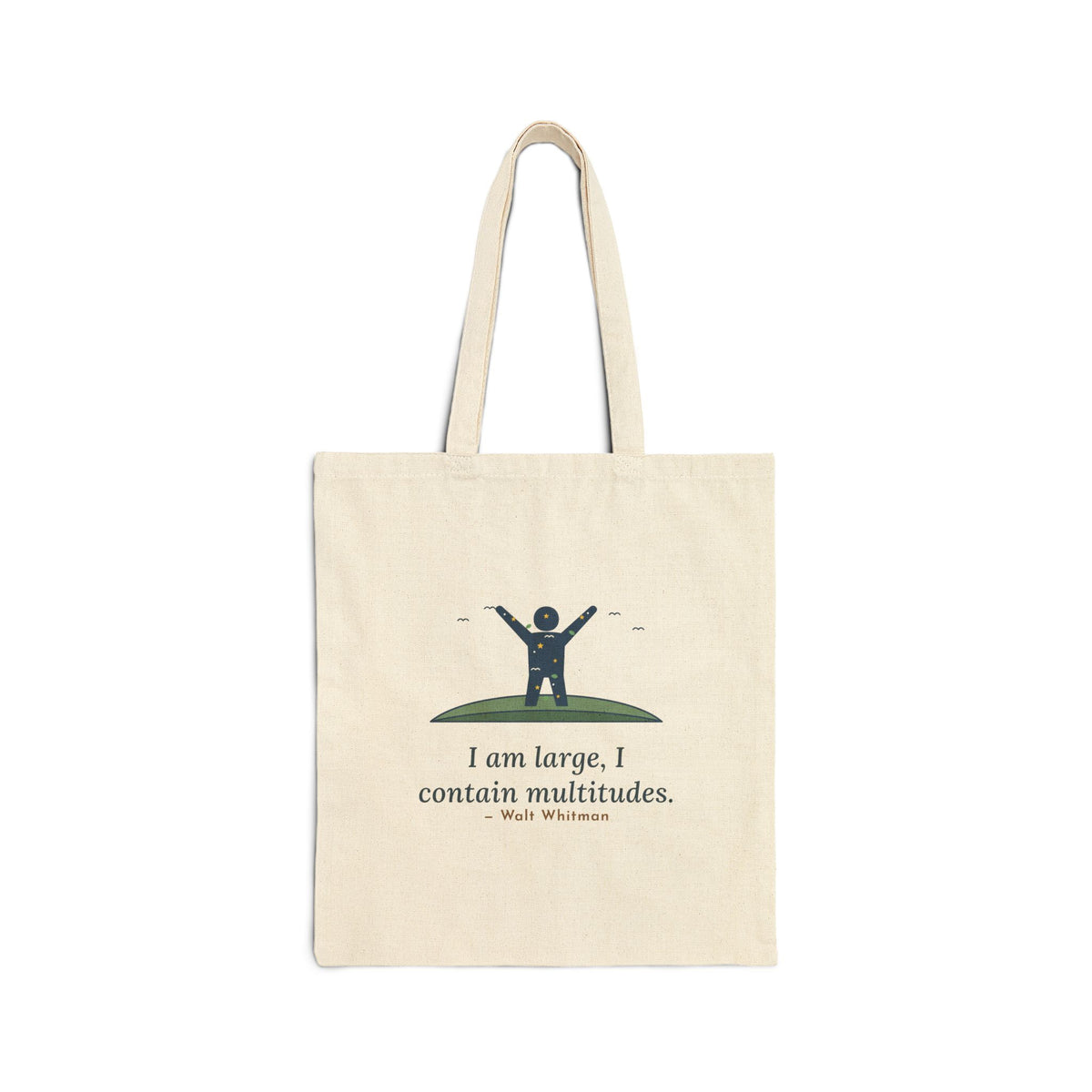 I Am Large, I Contain Multitudes Tote Bag, Literary Walt Whitman Quote Tote with Starry Figure