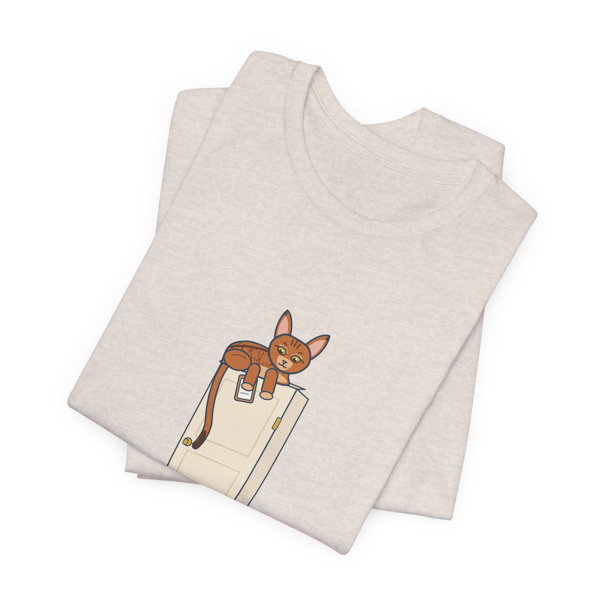 Abyssinian Cat T-Shirt - Supervises From the Top of the Door Funny Aby Cat Tee