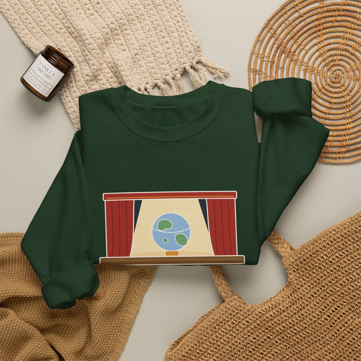 All the World's a Stage Sweatshirt, Theatre Shakespeare Quote Crewneck with Globe on Stage