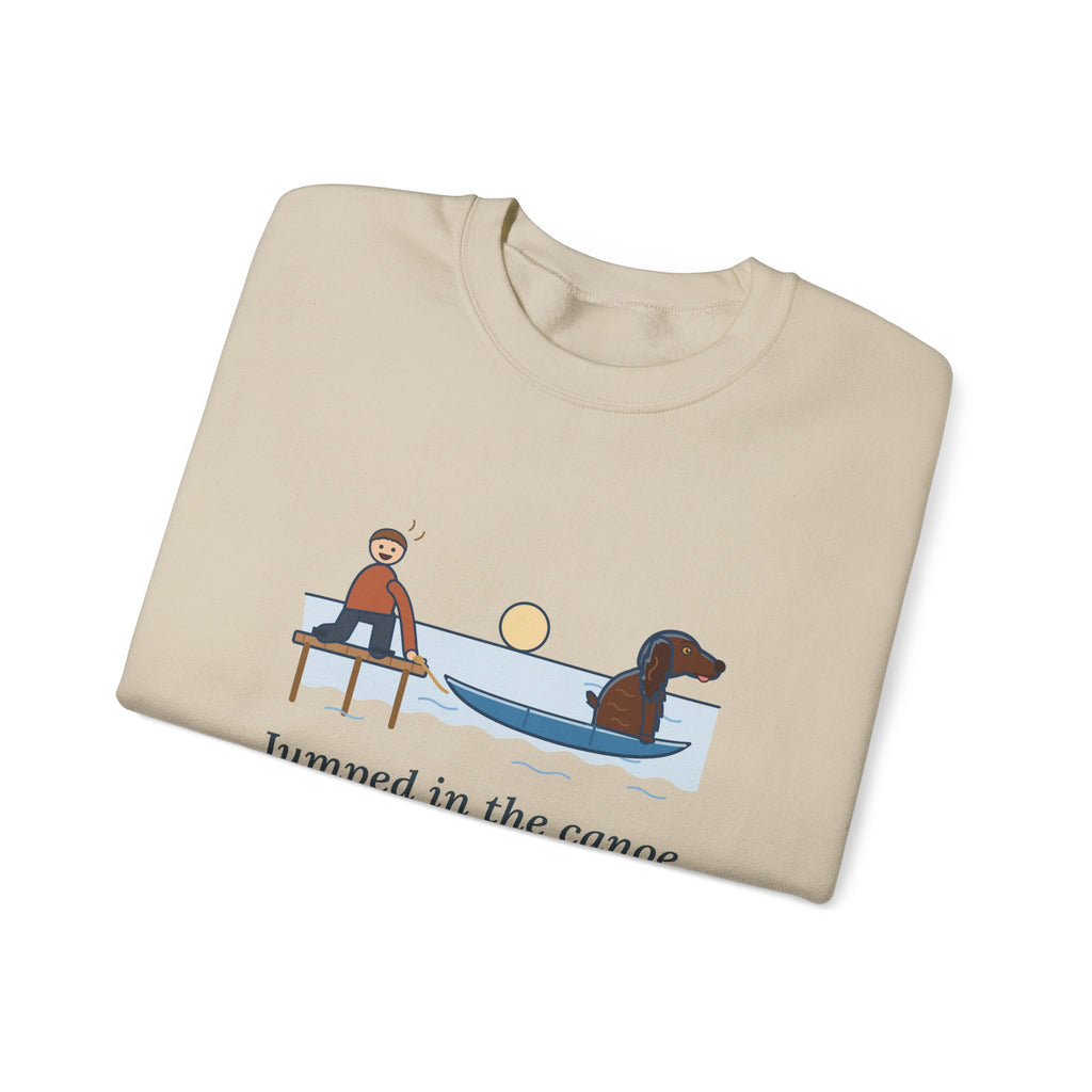 Boykin Spaniel Crewneck Sweatshirt - Seated in the Canoe Before the Rope Came Off