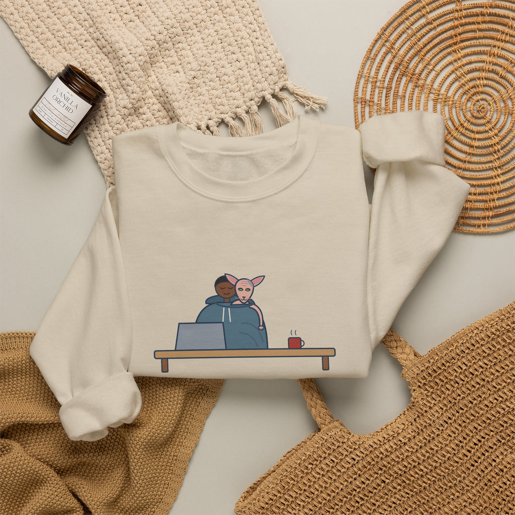 Peterbald Cat Found the Warmest Spot Crewneck Sweatshirt - Funny Hairless Cat Lover Gift