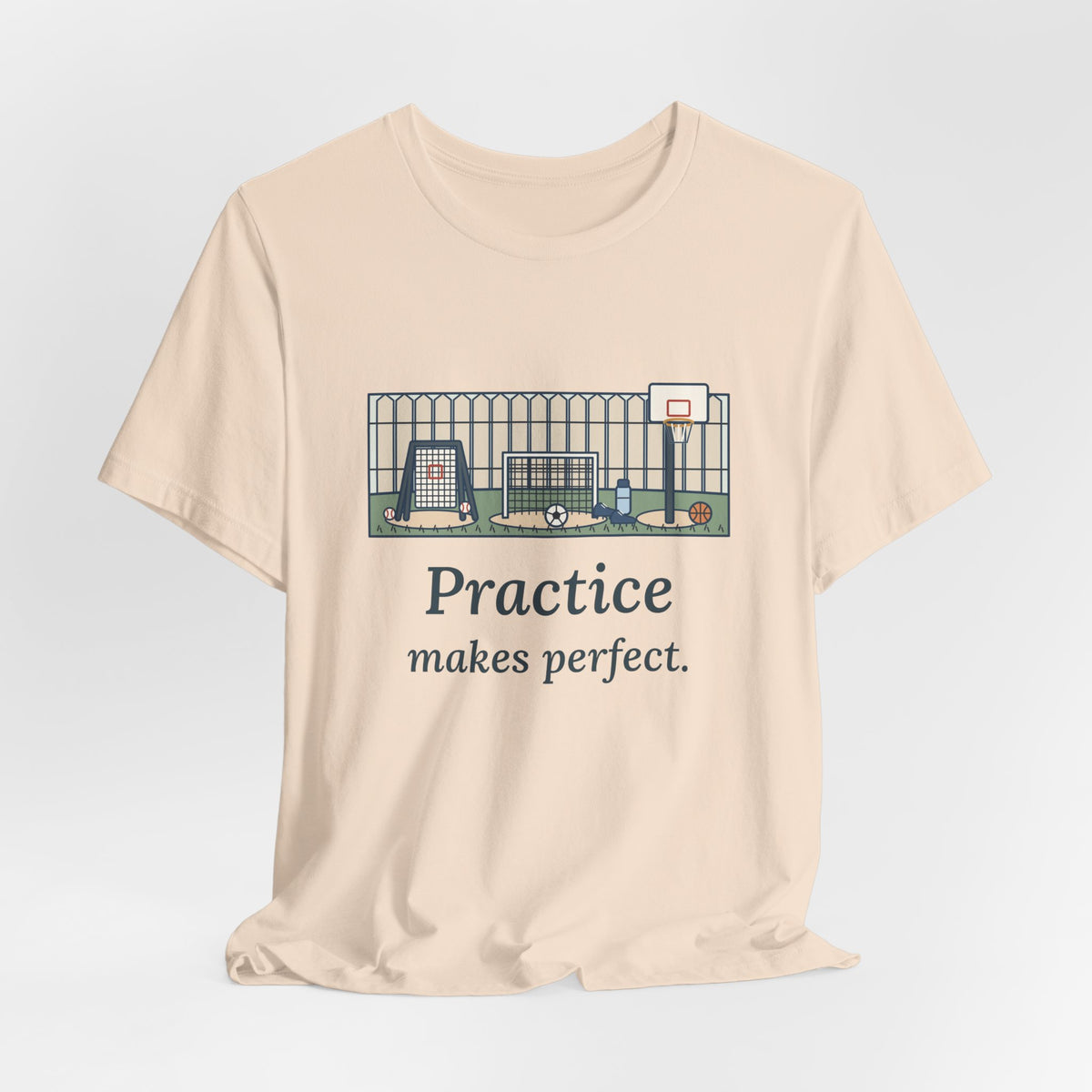 Practice Makes Perfect T-Shirt, Youth Sports Proverb Tee with Backyard Practice