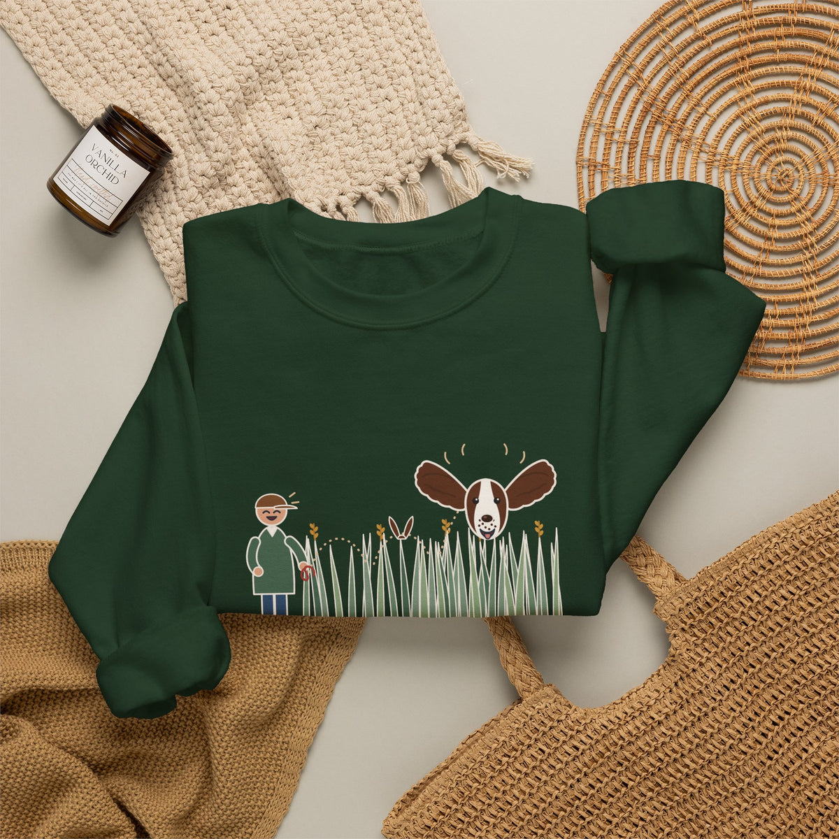 English Springer Spaniel Crewneck Sweatshirt - Only the Ears Showed in the Tall Grass Gift