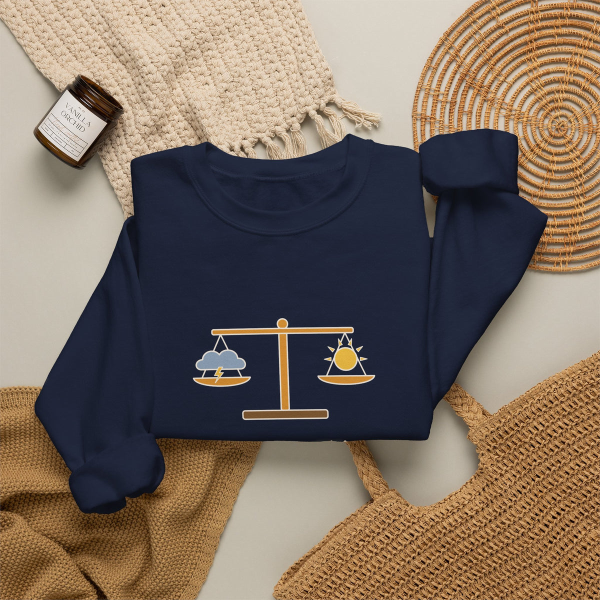 Nothing Either Good or Bad But Thinking Makes It So Sweatshirt, Mindset Shakespeare Quote Crewneck with Balanced Scale