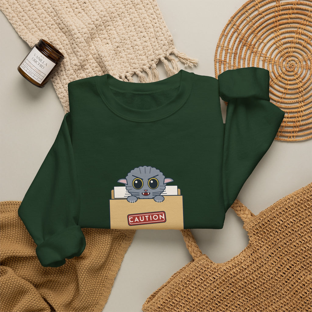 Veterinary Technician Crewneck Sweatshirt - The Chart Says CAUTION. The Cat Agrees.