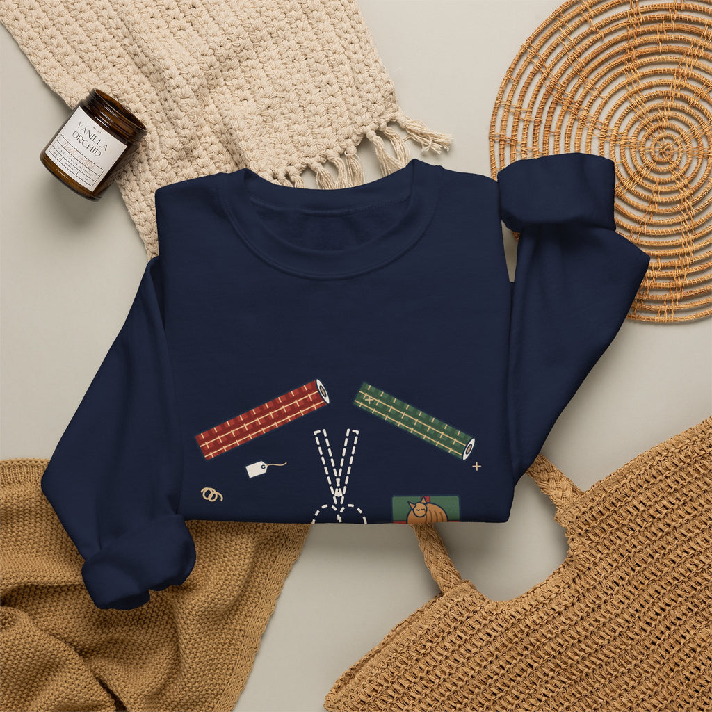 Christmas Crewneck Sweatshirt - Who Has the Scissors? Gift Wrapping Night Sweatshirt