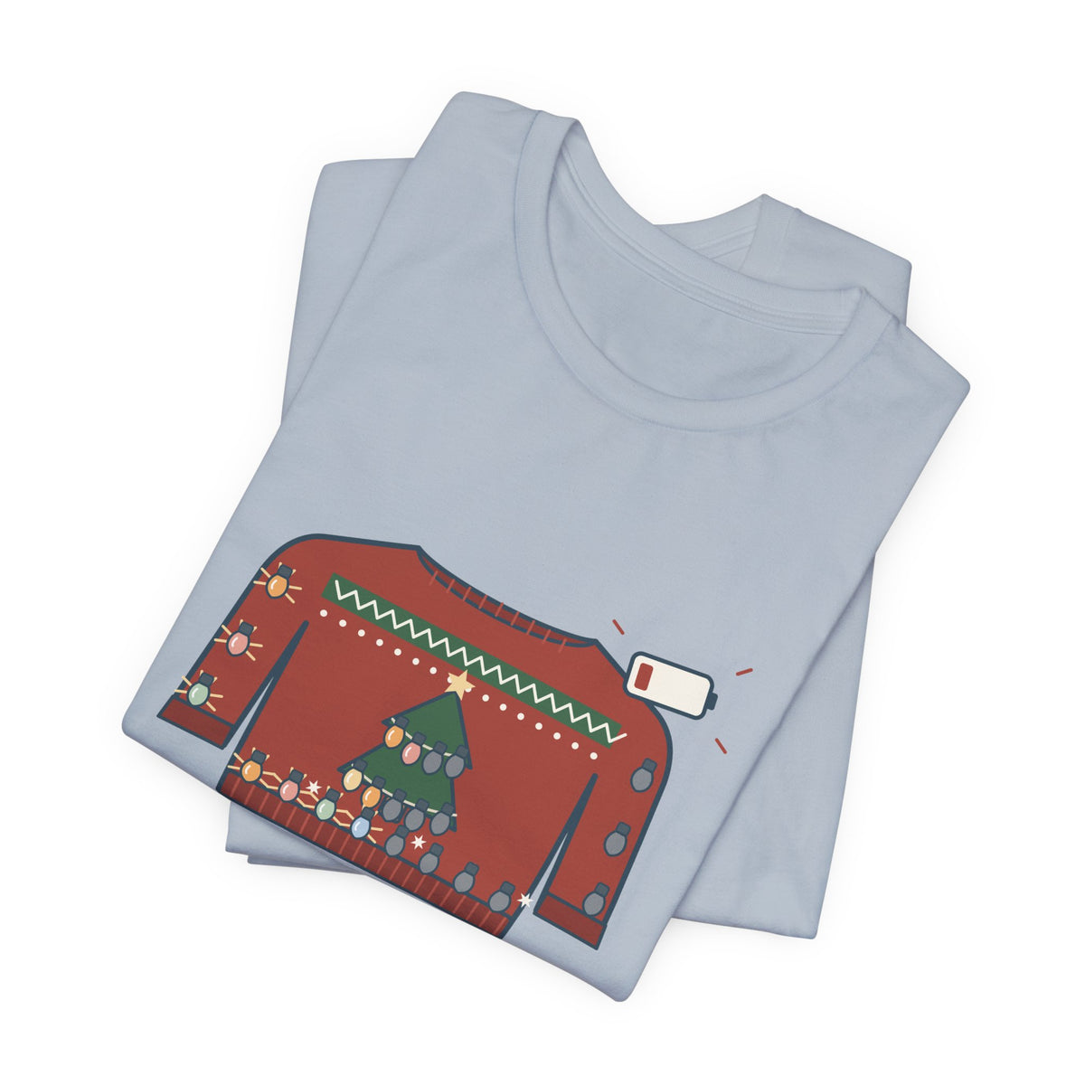 Tacky Sweater Party T-Shirt - Tackiness: 10. Battery Life: 2. Funny Christmas Lights Tee