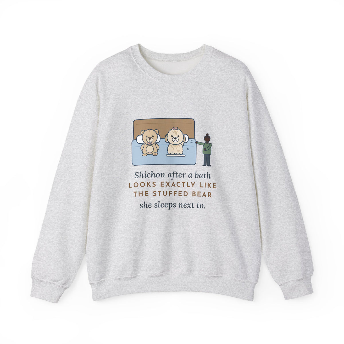 Shichon Sweatshirt, After a Bath Looks Exactly Like the Stuffed Bear She Sleeps Next To, Funny Bath Day Twin Crewneck