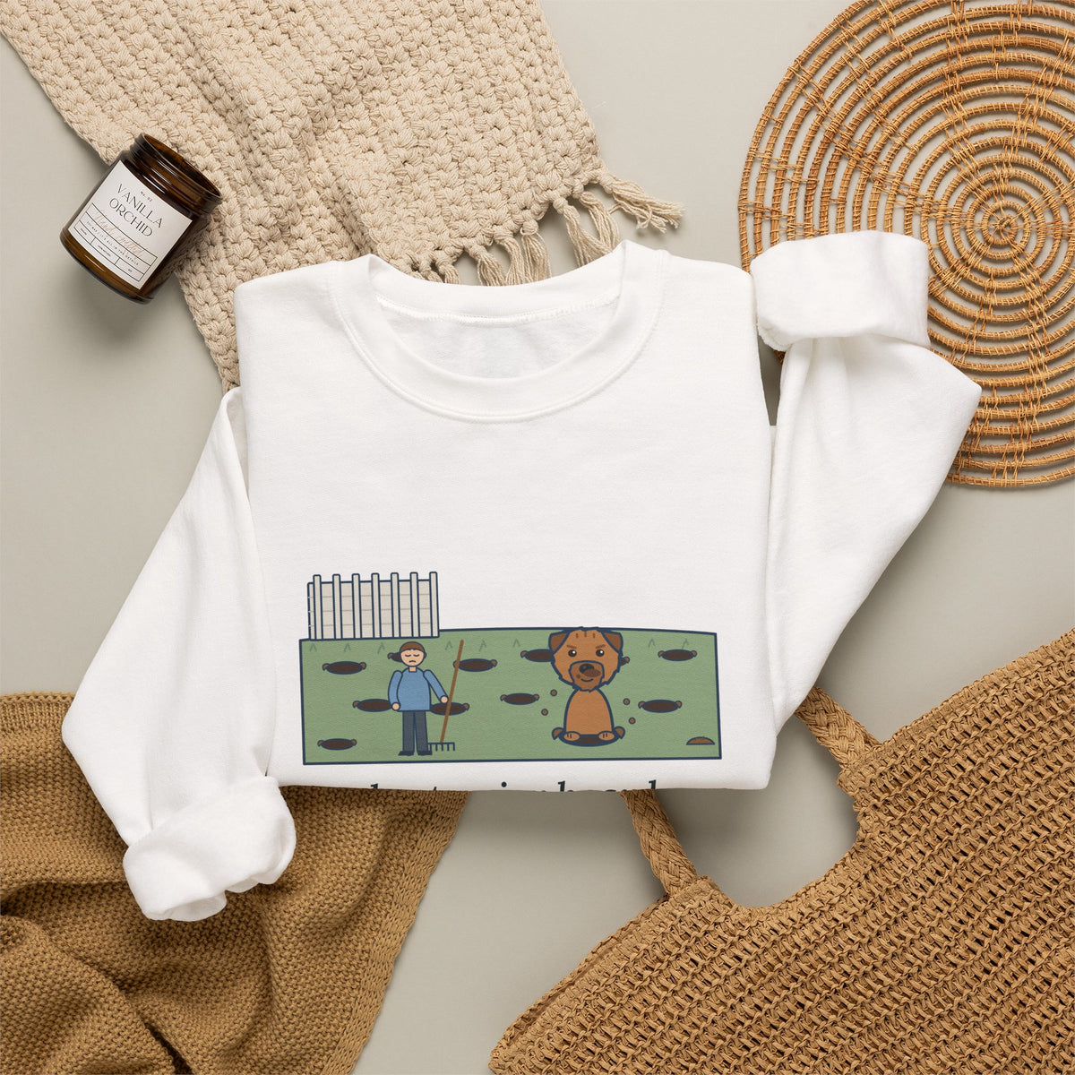Border Terrier Crewneck Sweatshirt - Twelve Holes in the Lawn Funny Dog Sweatshirt