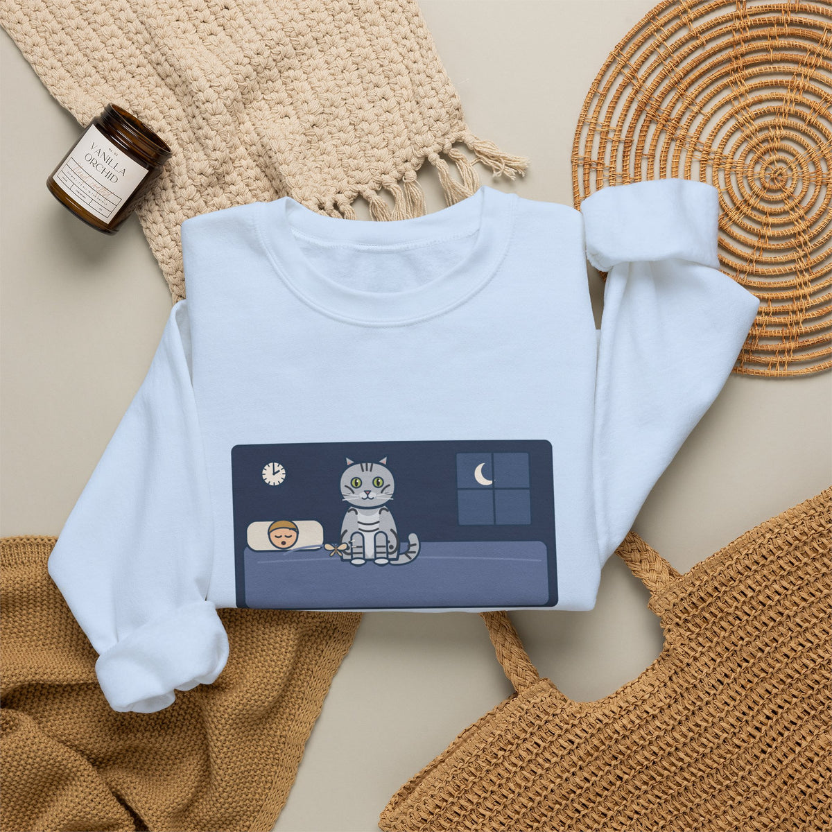American Shorthair Crewneck Sweatshirt - The 2 a.m. Moth Delivery, Silver Tabby Cat