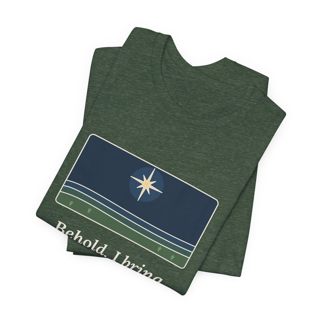 Luke 2:10 Quote T-Shirt, Good Tidings of Great Joy, Christmas Star over Field Tee