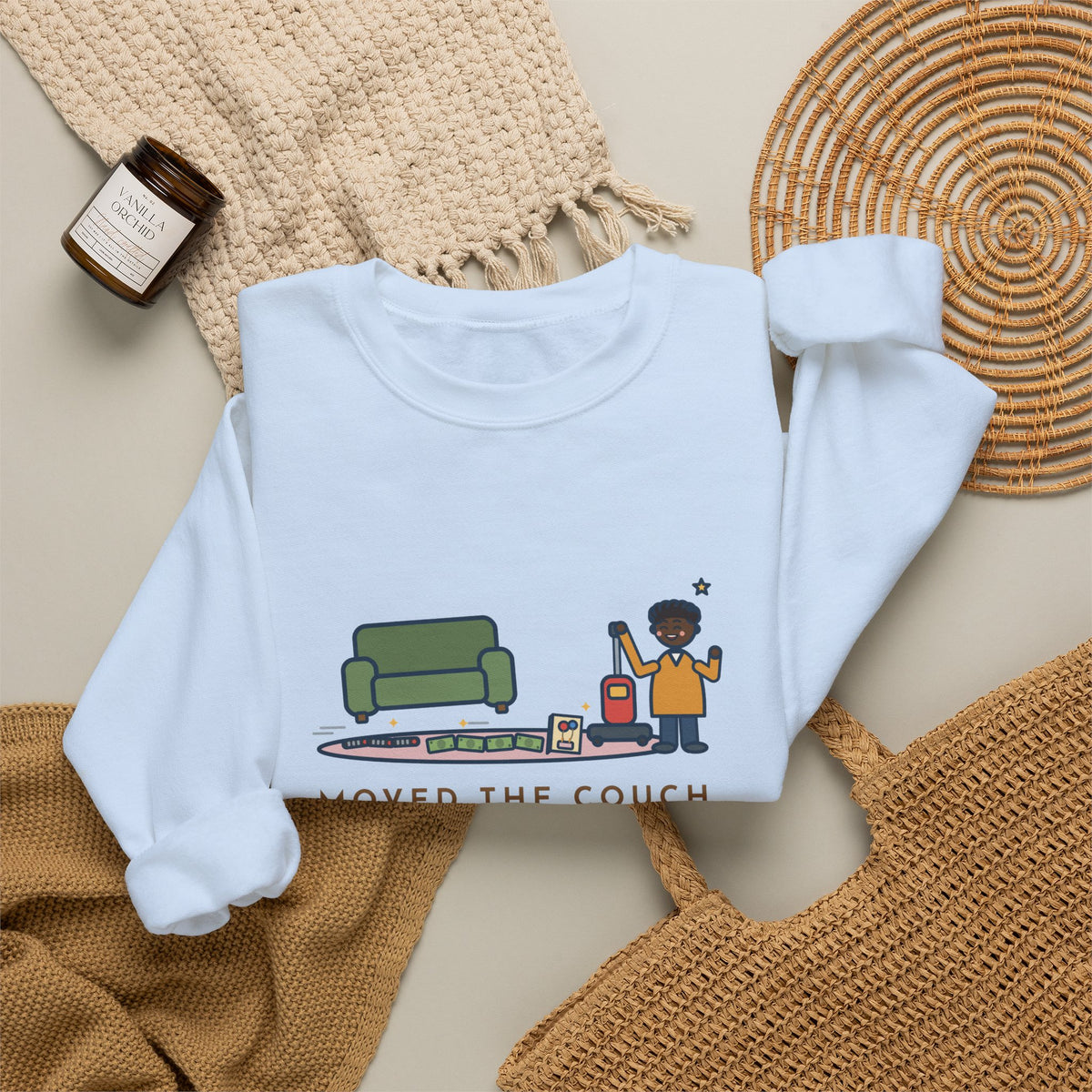 Cleaning Day Sweatshirt, Moved the Couch to Vacuum, Found Three Remotes and Last Year's Birthday Card, Funny Under the Couch Crewneck