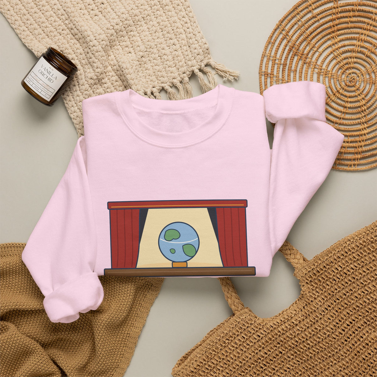 All the World's a Stage Sweatshirt, Theatre Shakespeare Quote Crewneck with Globe on Stage