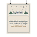 Joseph Mohr Quote Poster, All Is Calm, All Is Bright, Christmas Snowy Village Night Wall Art