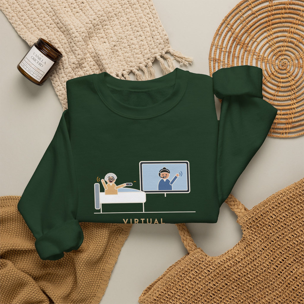 Virtual Nurse Crewneck Sweatshirt - Hello From the TV, Wave Back at the Remote