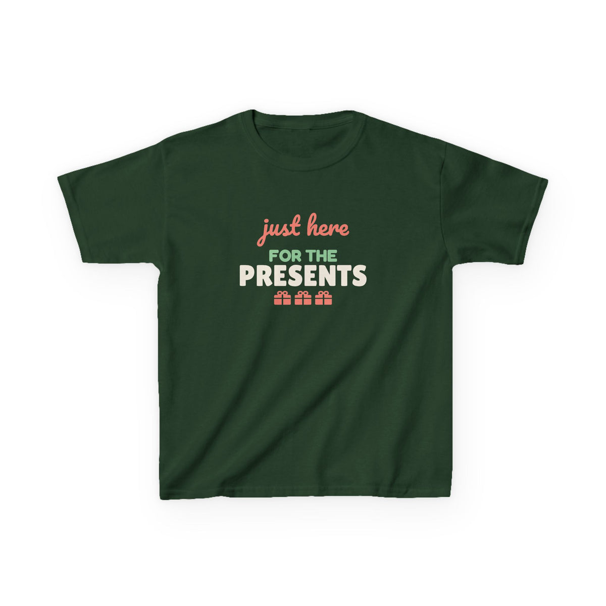 Just Here for the Presents Youth T-Shirt, Funny Christmas Kids Tee
