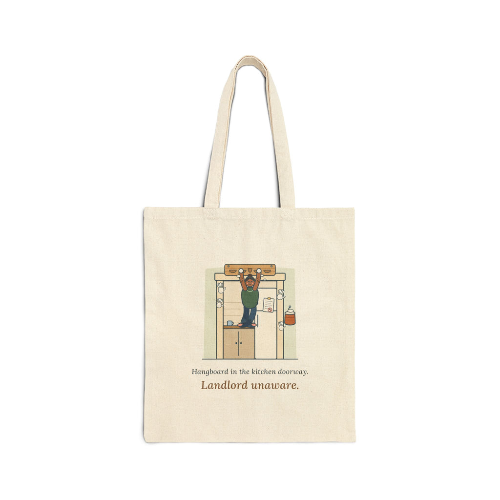 Rock Climbing Tote Bag - Hangboard in the Kitchen Doorway. Landlord Unaware. Climber Tote