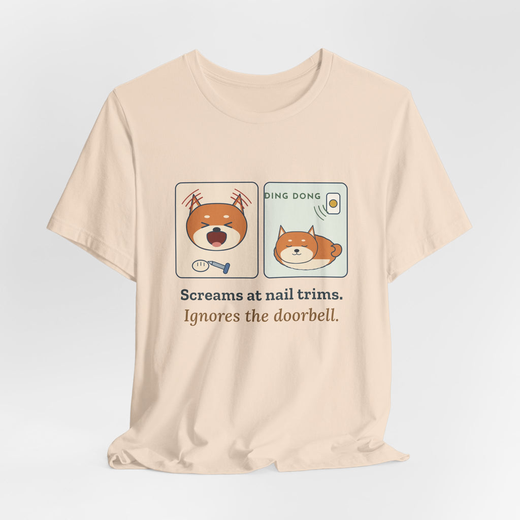 Shiba Inu T-Shirt - Screams at Nail Trims. Ignores the Doorbell. Funny Shiba Tee